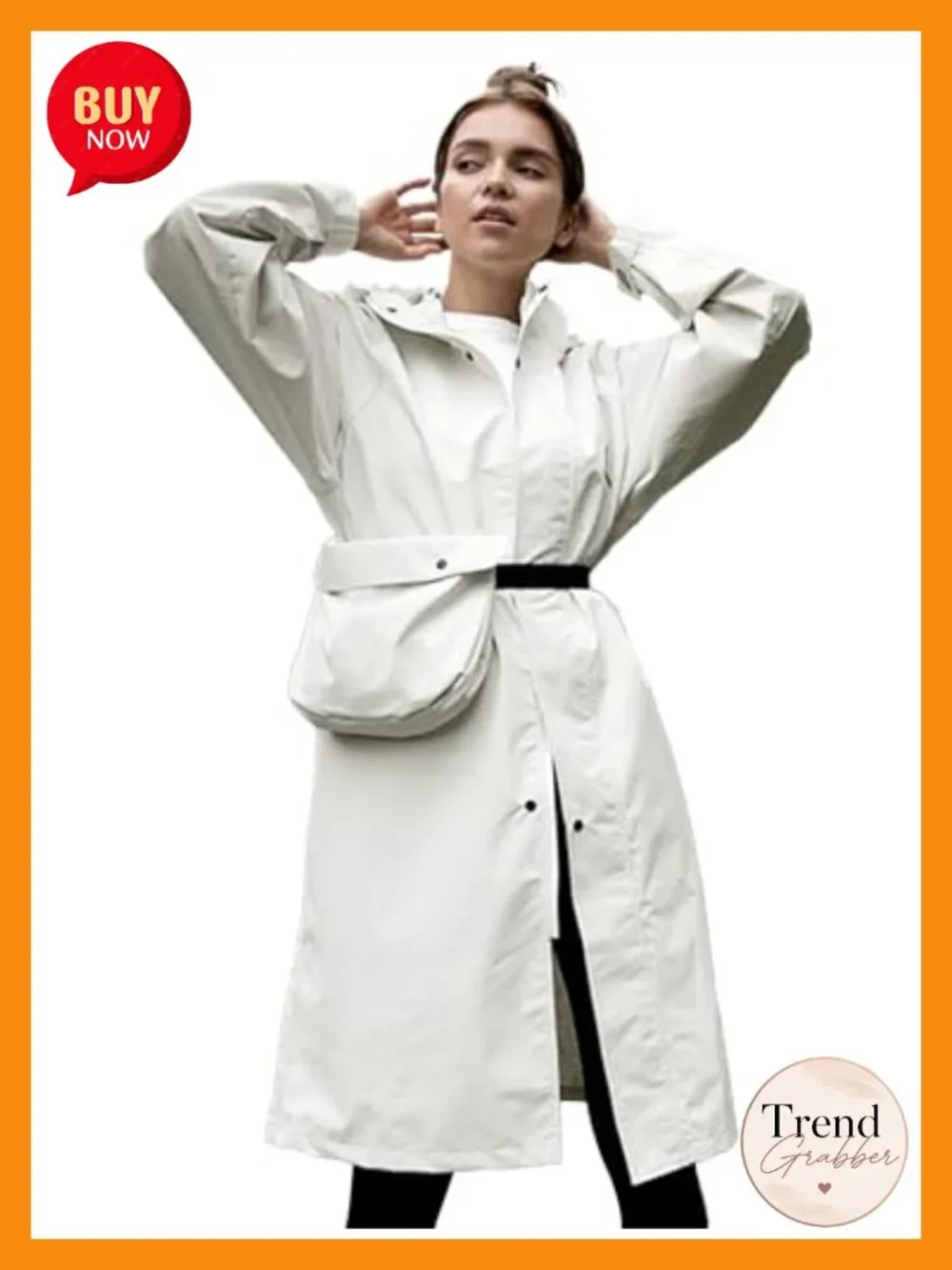 Women's Waterproof Rain Jacket Hooded Convertible Bag Windbreaker Trench Coat